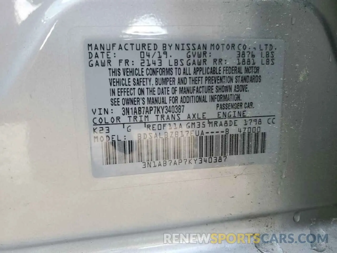 13 Photograph of a damaged car 3N1AB7AP7KY340387 NISSAN SENTRA 2019