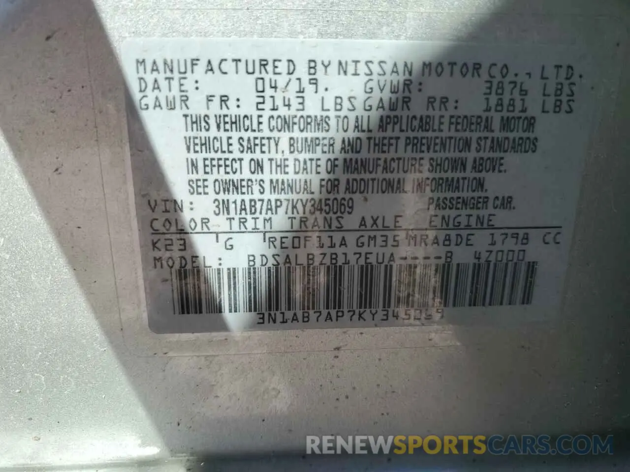 15 Photograph of a damaged car 3N1AB7AP7KY345069 NISSAN SENTRA 2019