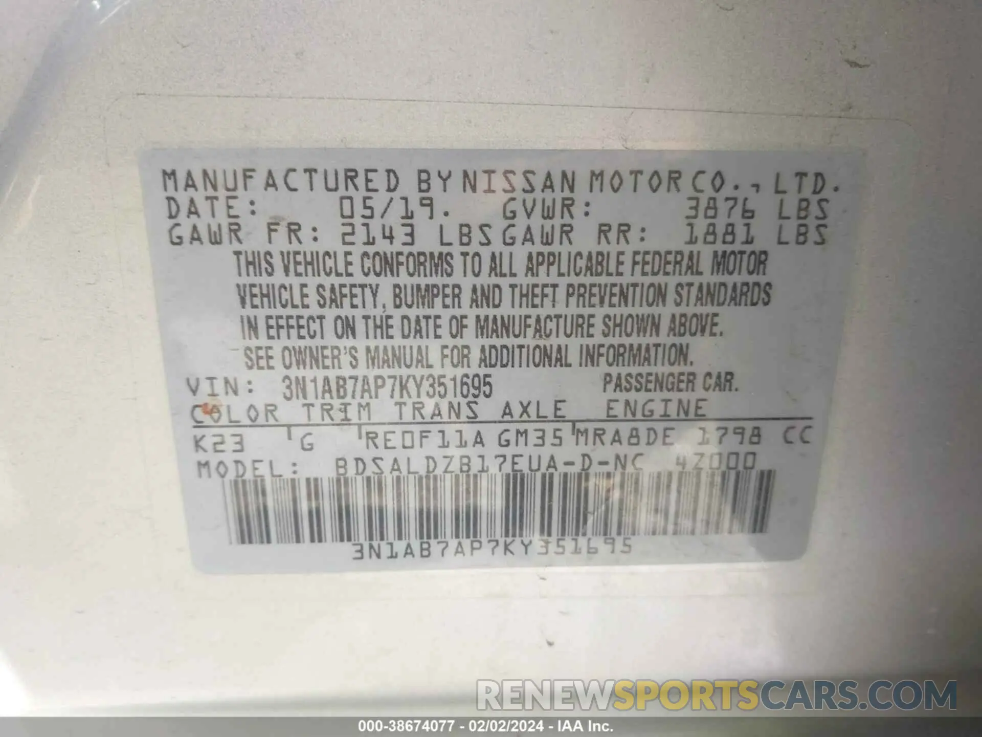 9 Photograph of a damaged car 3N1AB7AP7KY351695 NISSAN SENTRA 2019