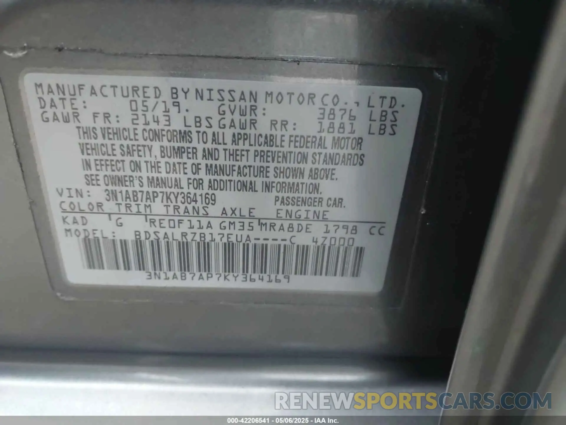 9 Photograph of a damaged car 3N1AB7AP7KY364169 NISSAN SENTRA 2019