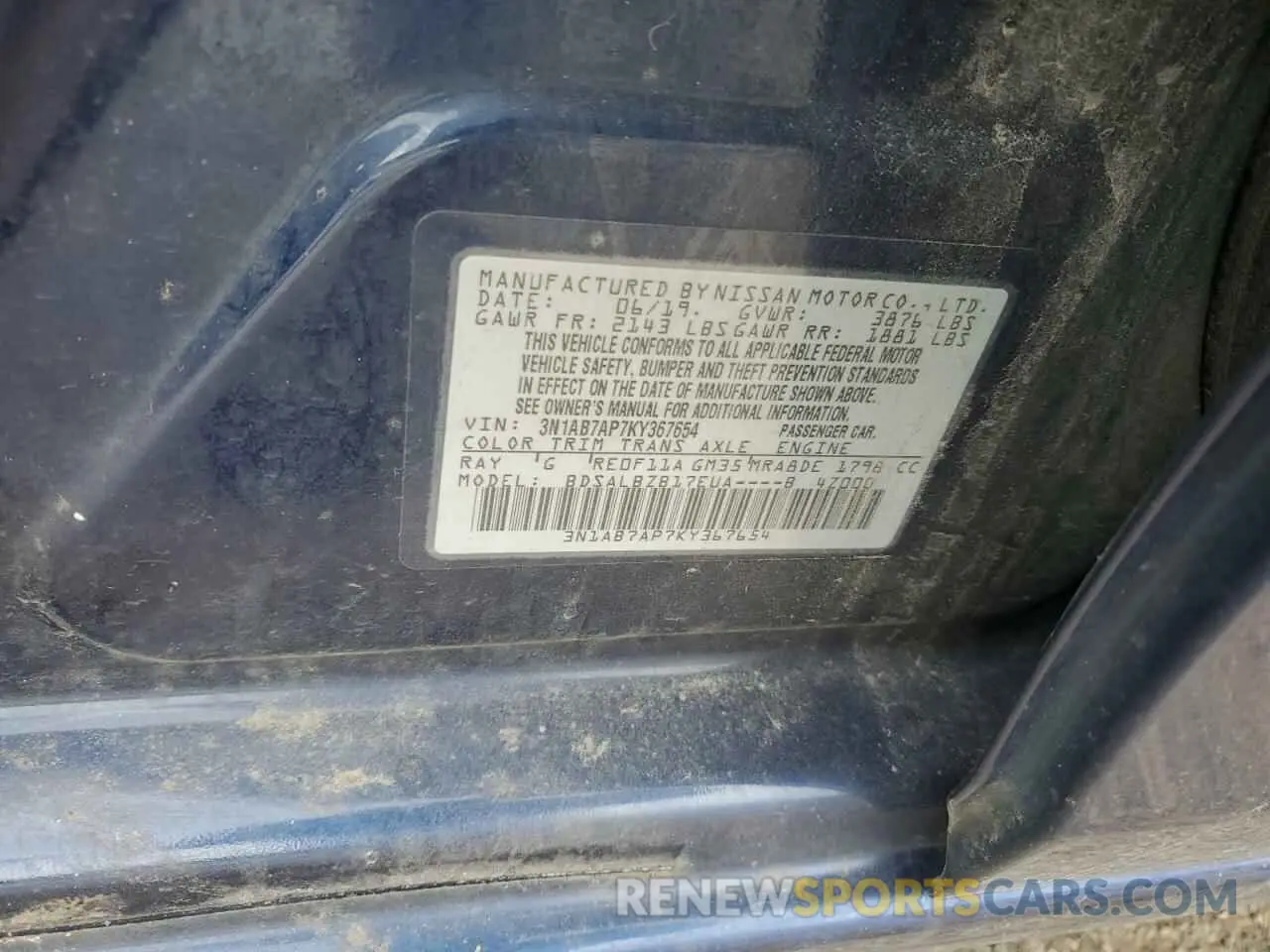 12 Photograph of a damaged car 3N1AB7AP7KY367654 NISSAN SENTRA 2019