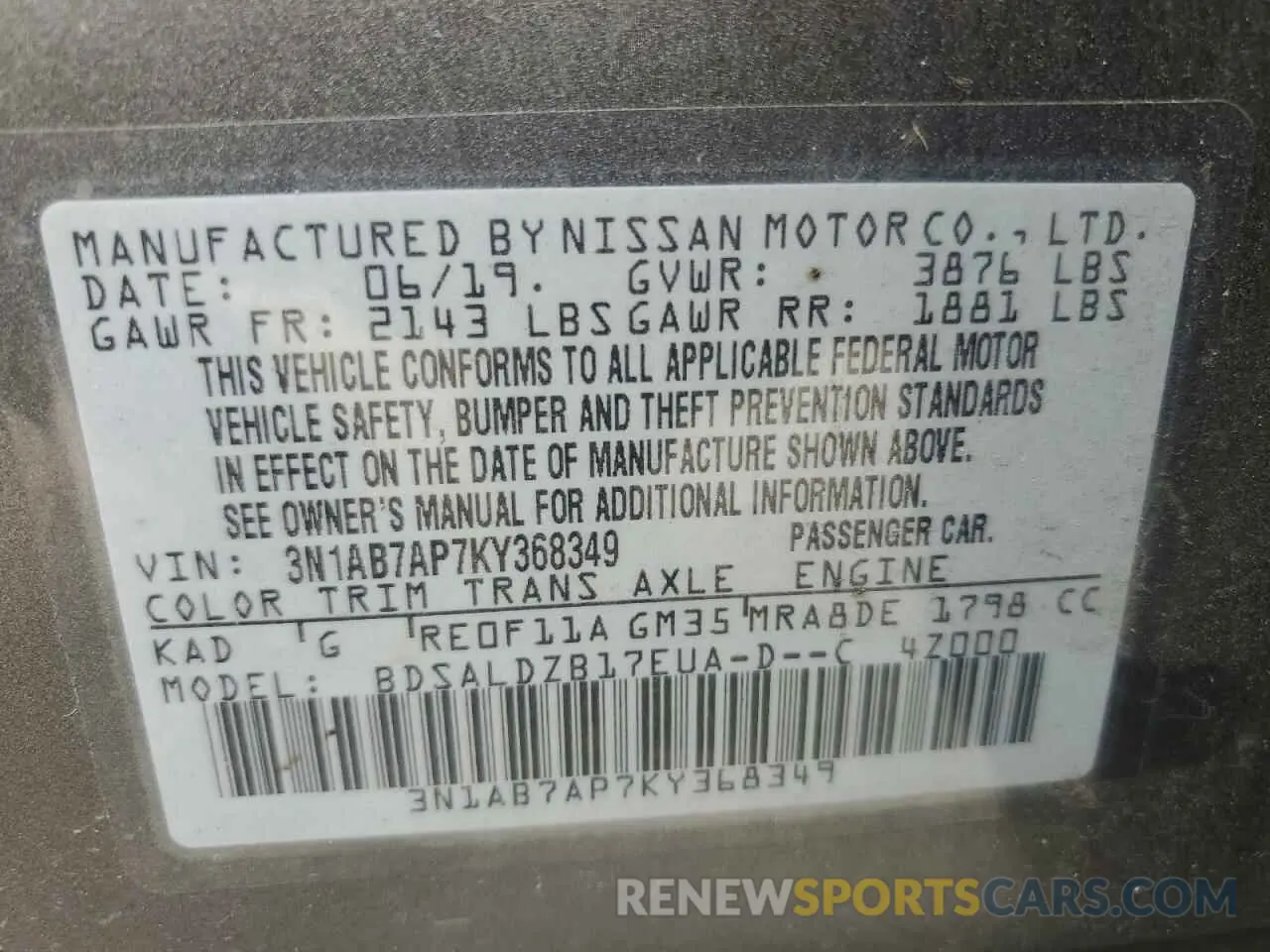 13 Photograph of a damaged car 3N1AB7AP7KY368349 NISSAN SENTRA 2019