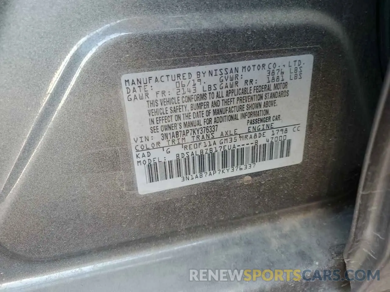 14 Photograph of a damaged car 3N1AB7AP7KY376337 NISSAN SENTRA 2019