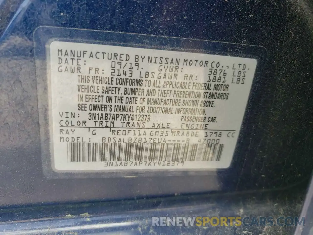 12 Photograph of a damaged car 3N1AB7AP7KY412379 NISSAN SENTRA 2019