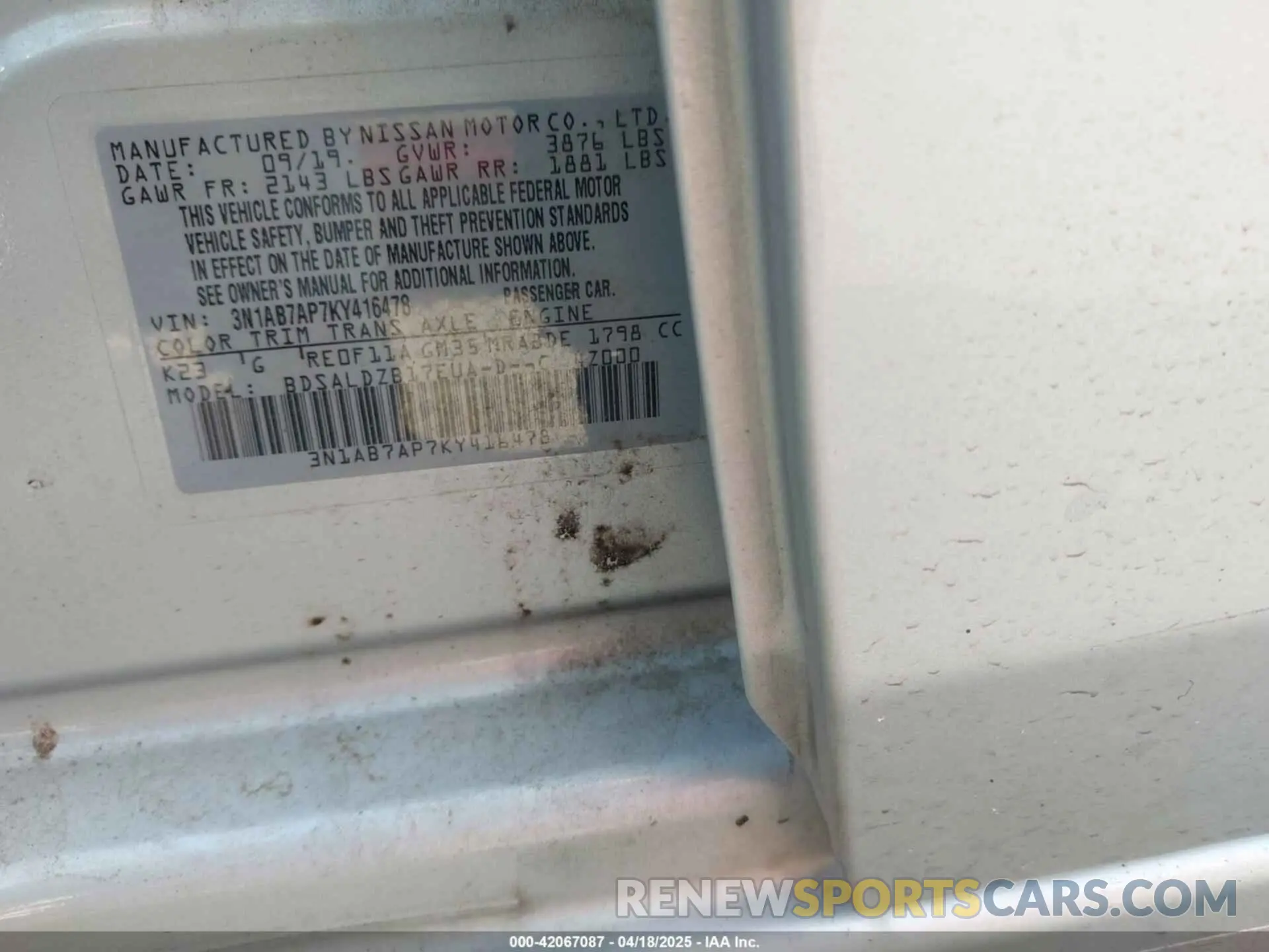 9 Photograph of a damaged car 3N1AB7AP7KY416478 NISSAN SENTRA 2019