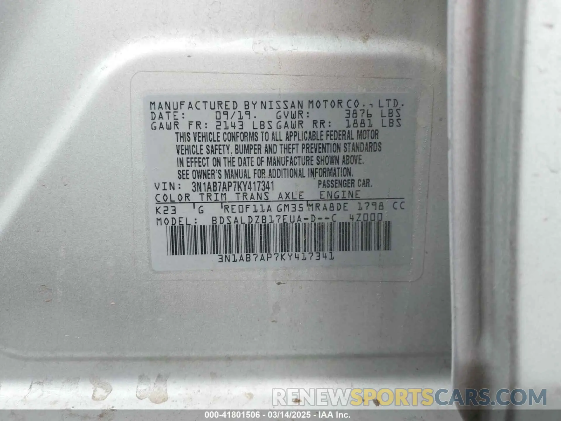 9 Photograph of a damaged car 3N1AB7AP7KY417341 NISSAN SENTRA 2019