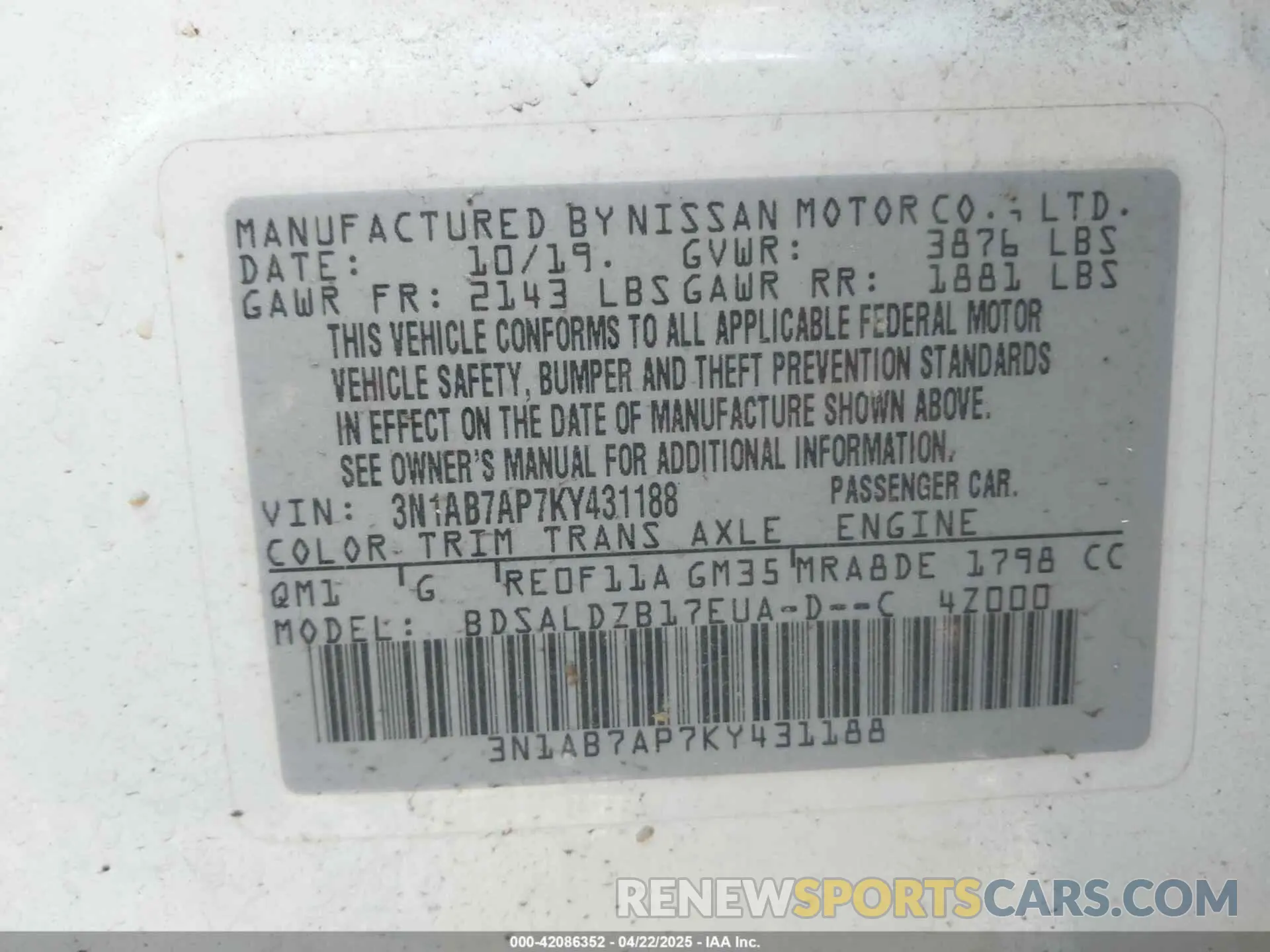 9 Photograph of a damaged car 3N1AB7AP7KY431188 NISSAN SENTRA 2019