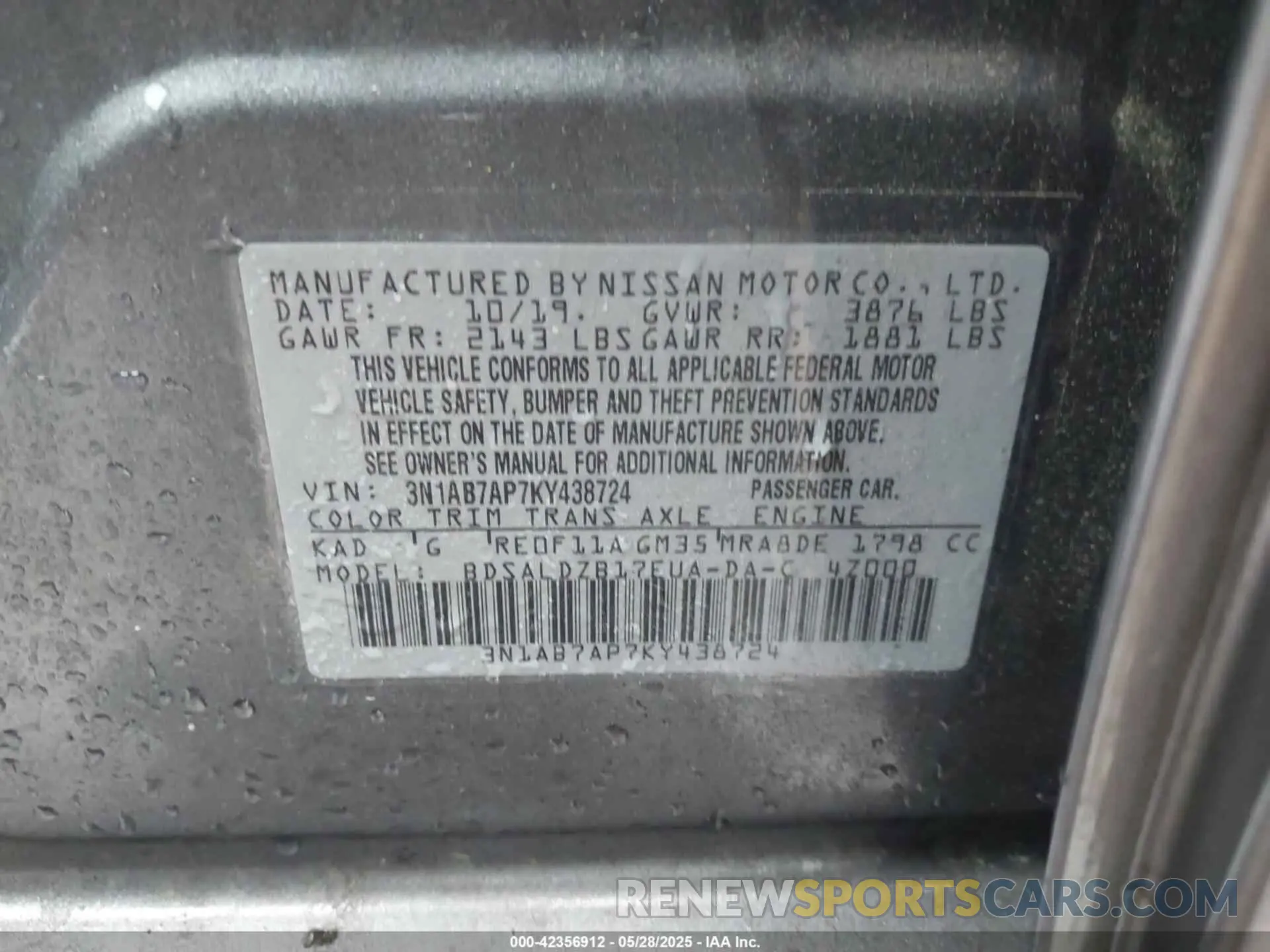 9 Photograph of a damaged car 3N1AB7AP7KY438724 NISSAN SENTRA 2019