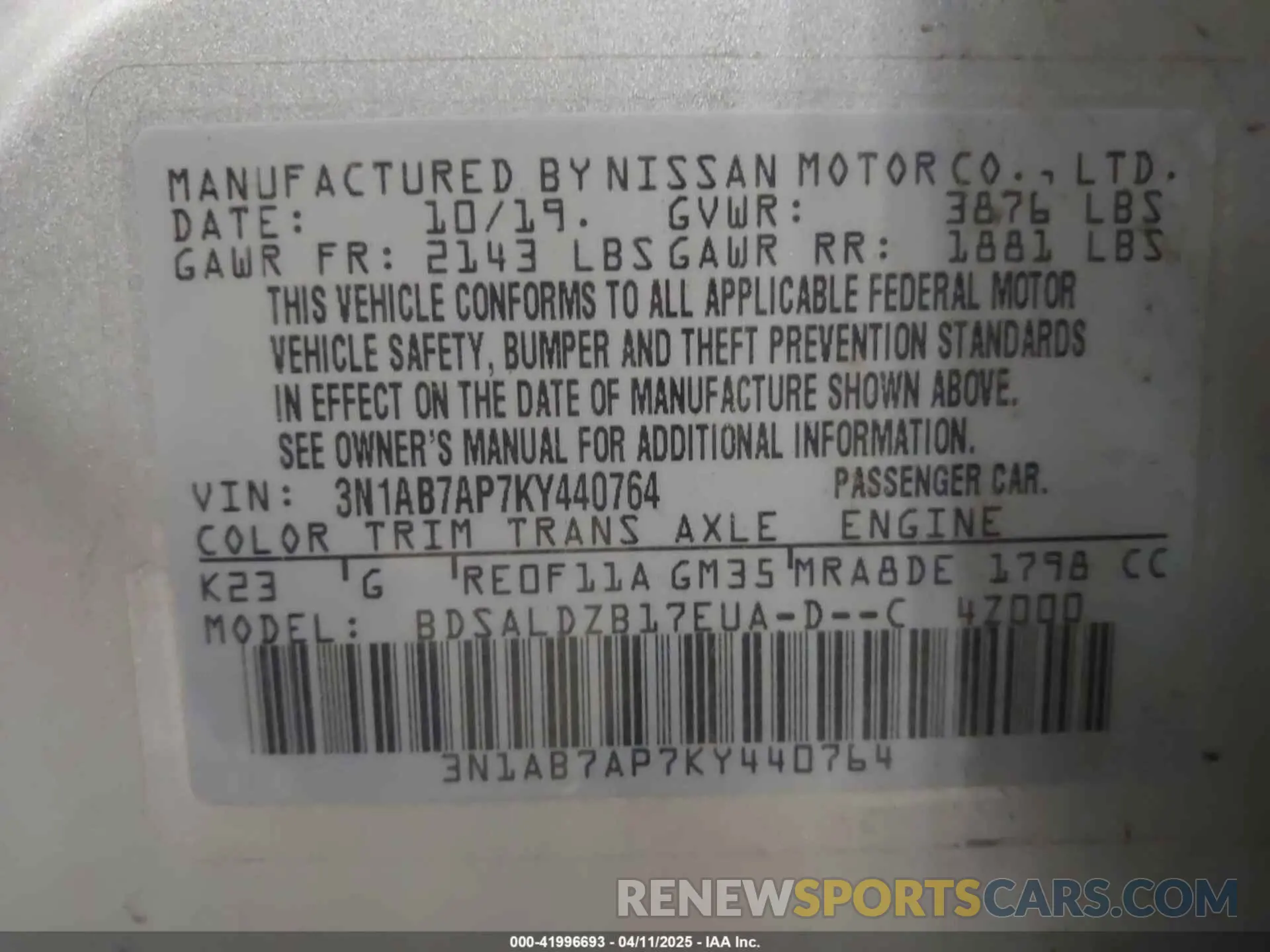 9 Photograph of a damaged car 3N1AB7AP7KY440764 NISSAN SENTRA 2019