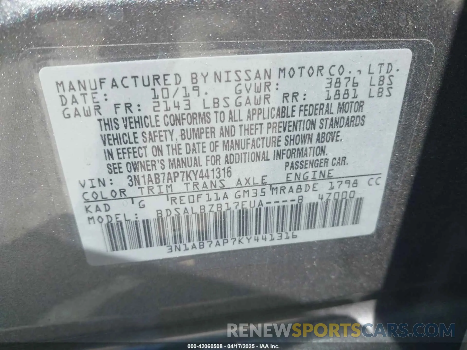 9 Photograph of a damaged car 3N1AB7AP7KY441316 NISSAN SENTRA 2019