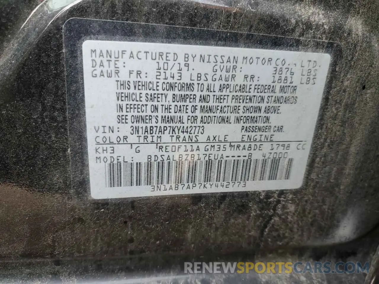 14 Photograph of a damaged car 3N1AB7AP7KY442773 NISSAN SENTRA 2019