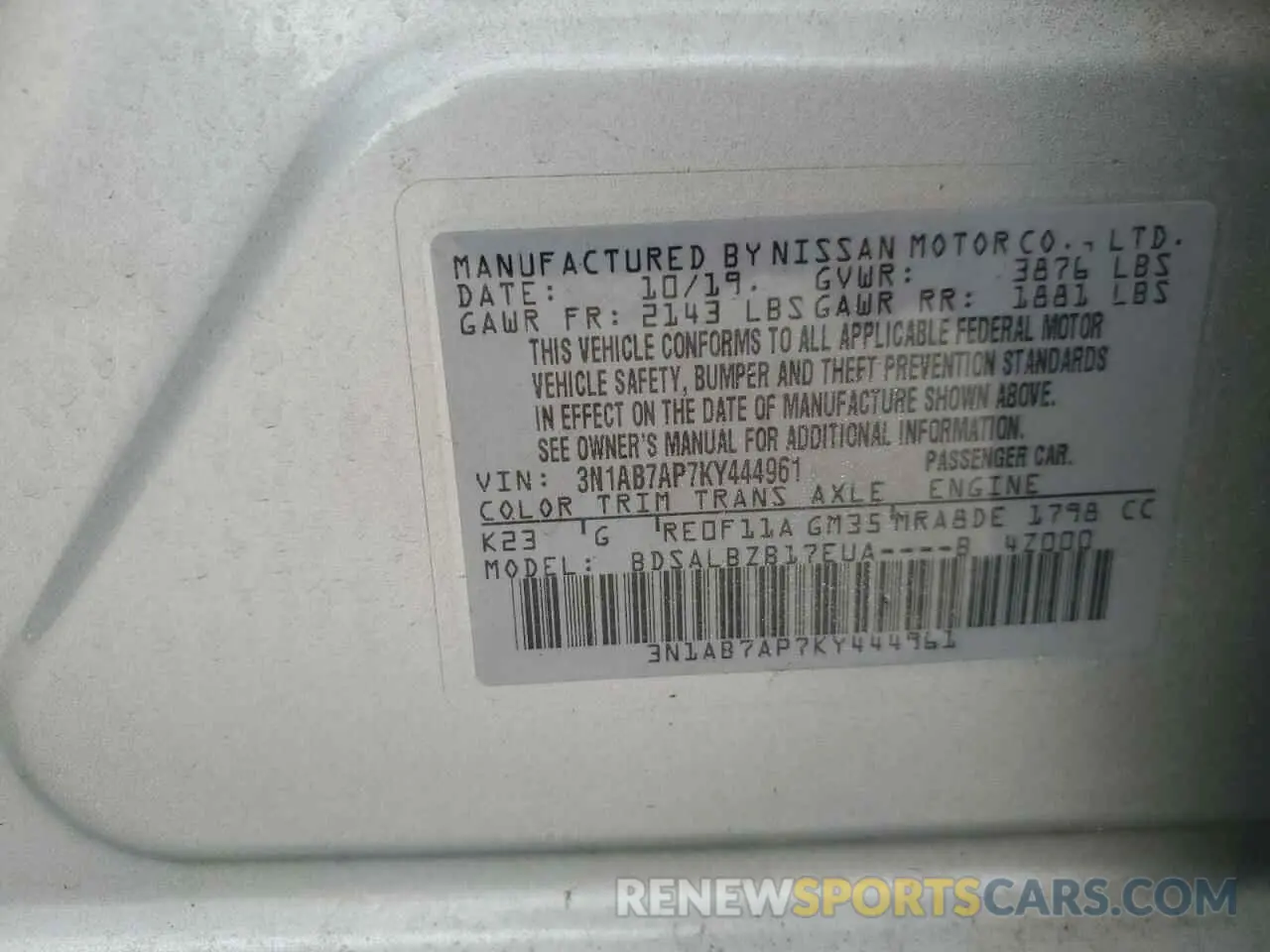 14 Photograph of a damaged car 3N1AB7AP7KY444961 NISSAN SENTRA 2019