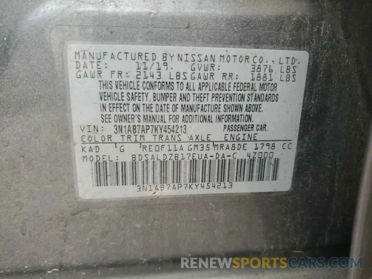 12 Photograph of a damaged car 3N1AB7AP7KY454213 NISSAN SENTRA 2019