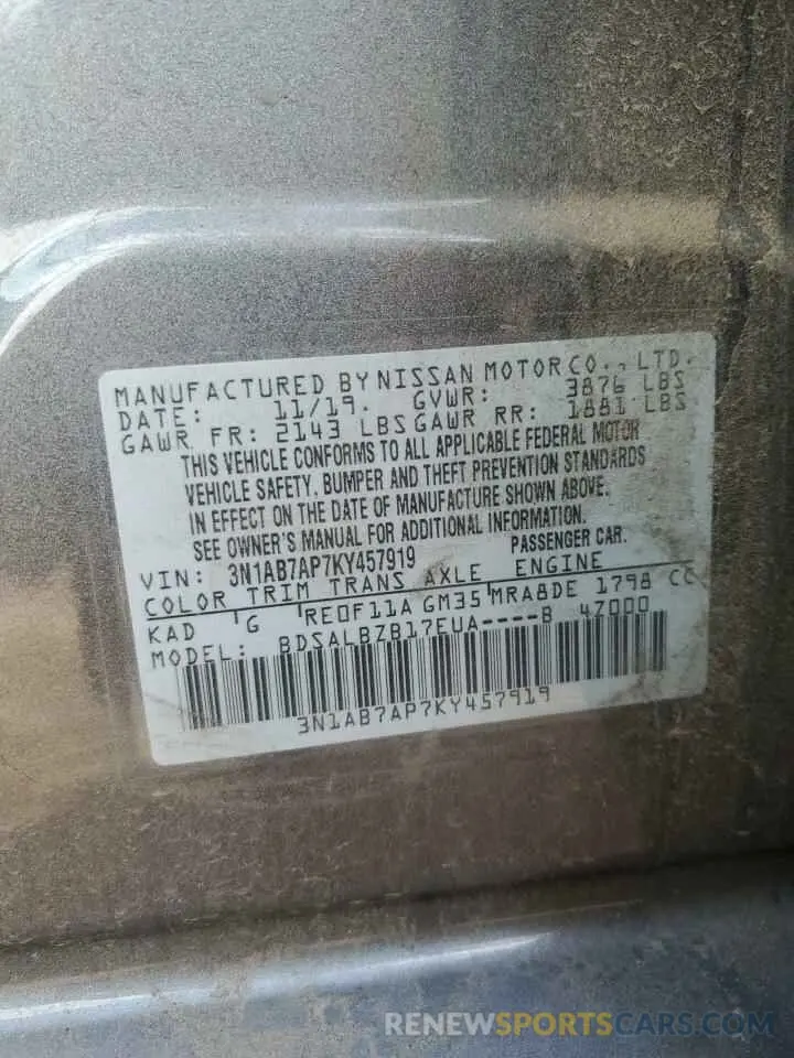 12 Photograph of a damaged car 3N1AB7AP7KY457919 NISSAN SENTRA 2019