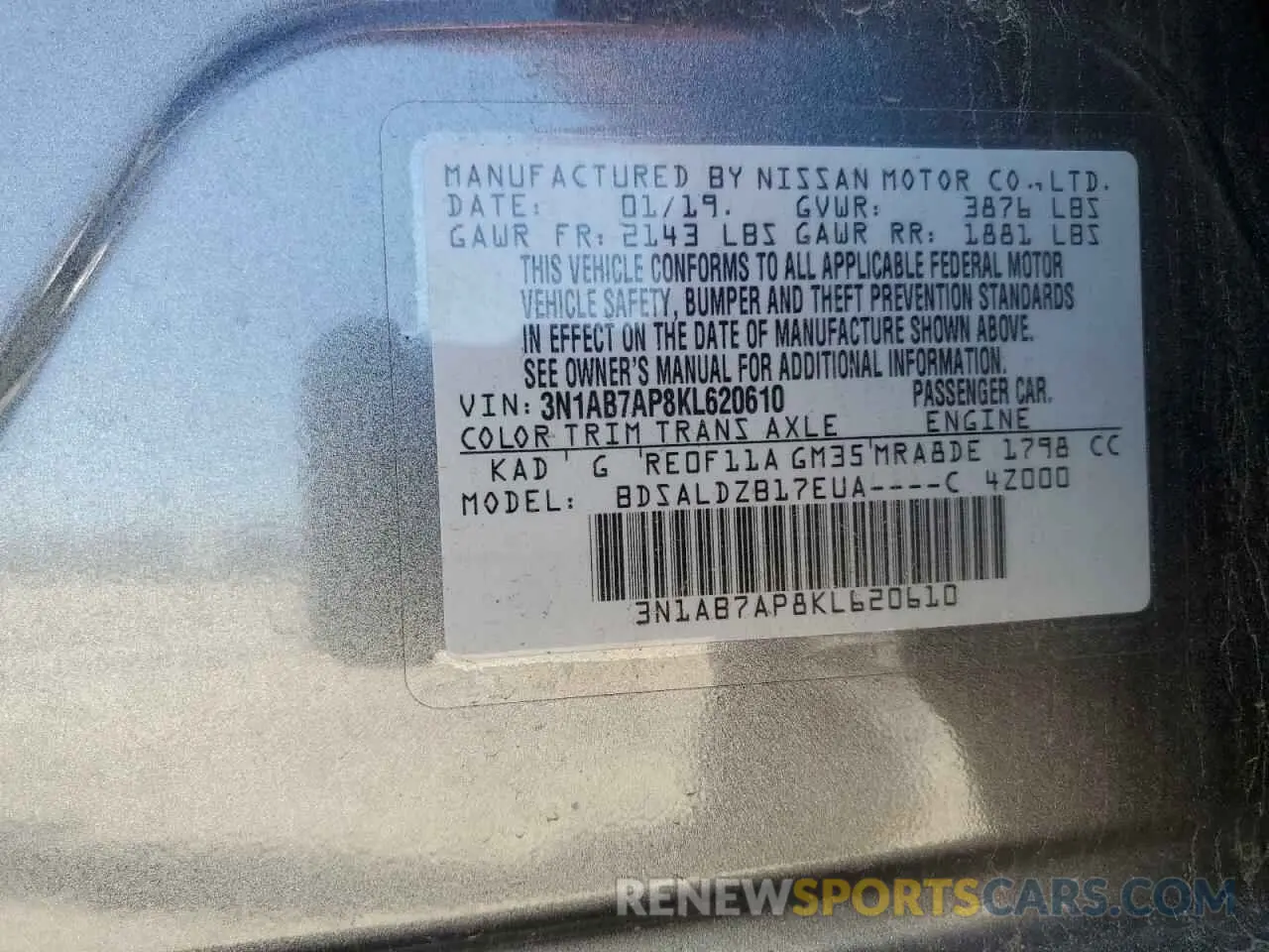 15 Photograph of a damaged car 3N1AB7AP8KL620610 NISSAN SENTRA 2019