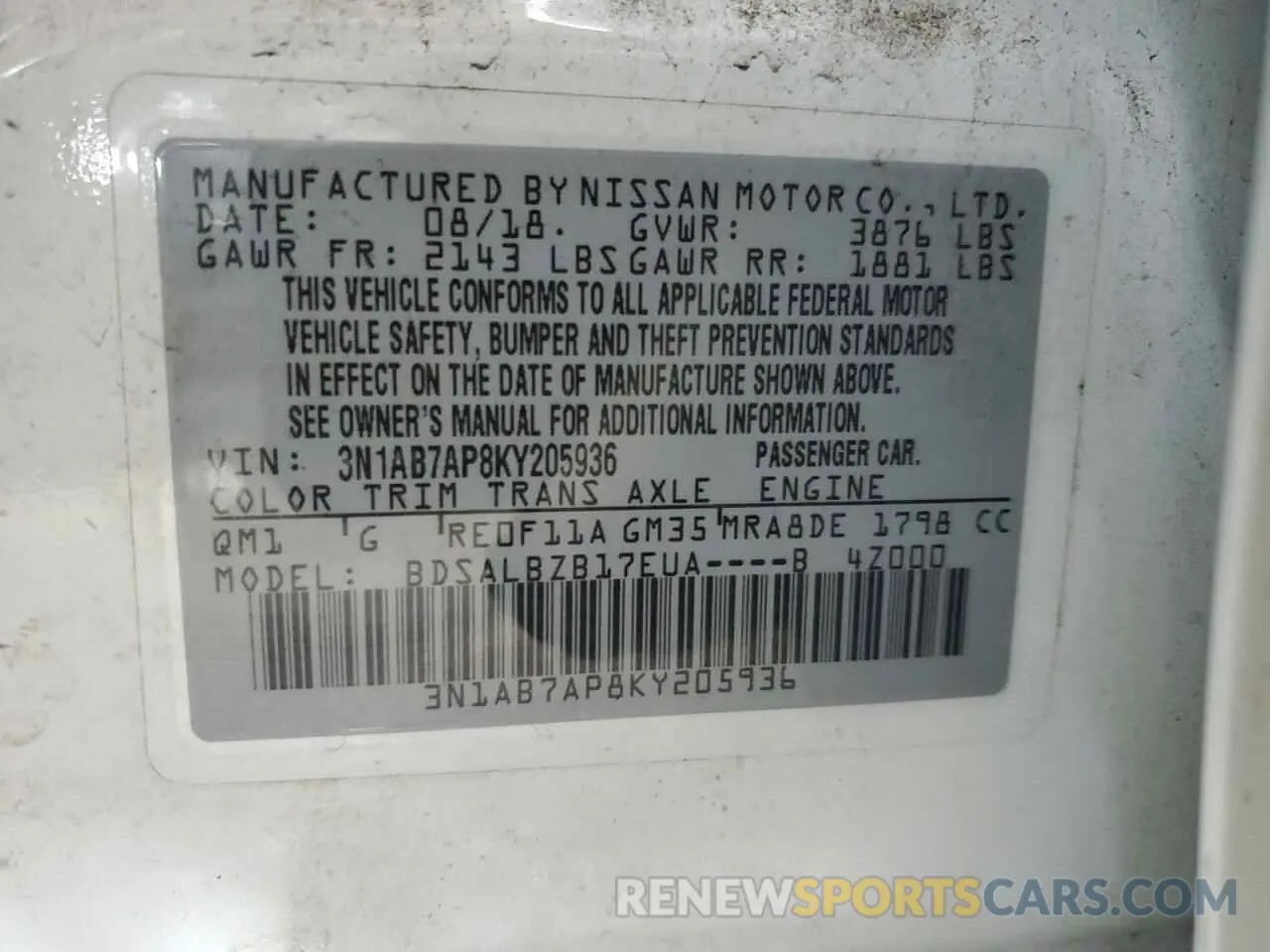 13 Photograph of a damaged car 3N1AB7AP8KY205936 NISSAN SENTRA 2019