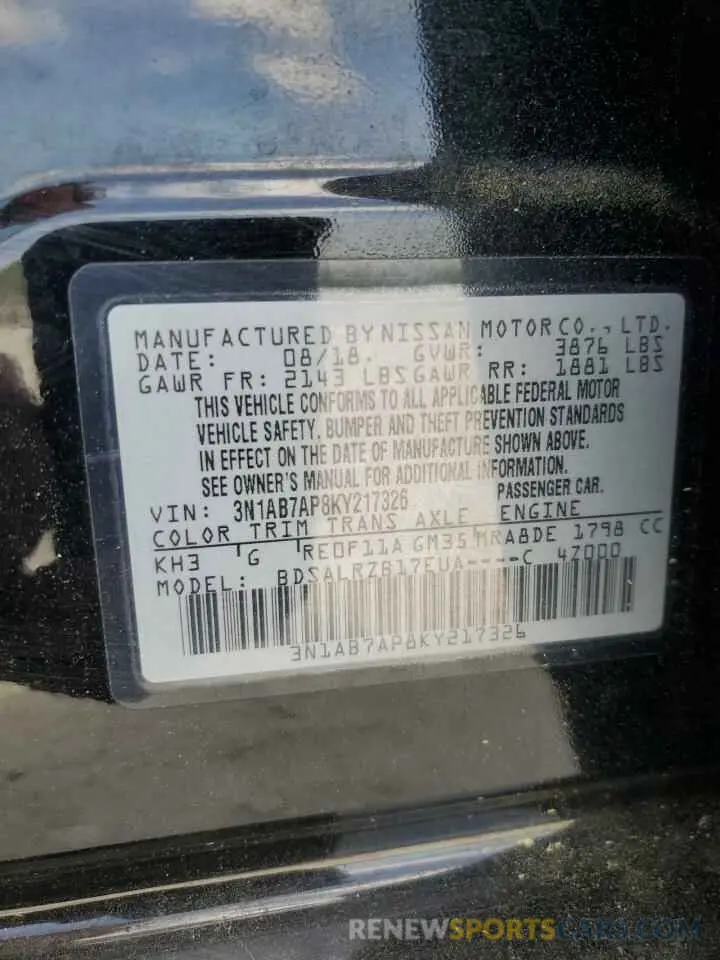 13 Photograph of a damaged car 3N1AB7AP8KY217326 NISSAN SENTRA 2019