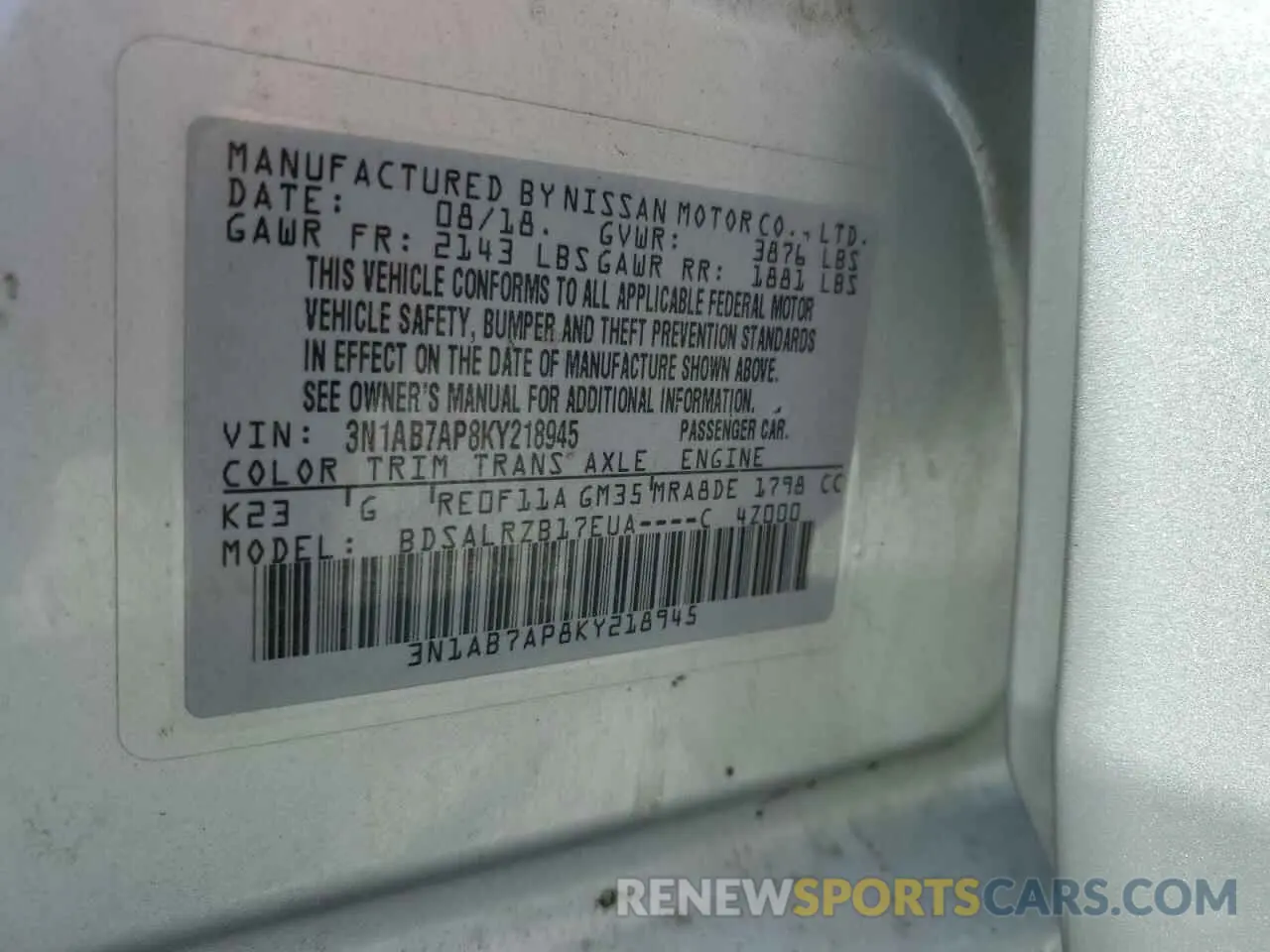 14 Photograph of a damaged car 3N1AB7AP8KY218945 NISSAN SENTRA 2019