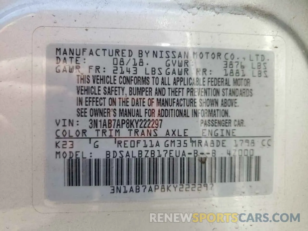13 Photograph of a damaged car 3N1AB7AP8KY222297 NISSAN SENTRA 2019