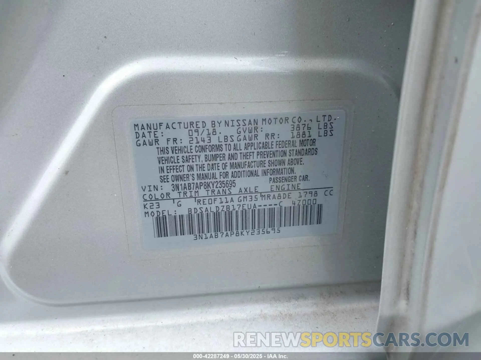 9 Photograph of a damaged car 3N1AB7AP8KY235695 NISSAN SENTRA 2019