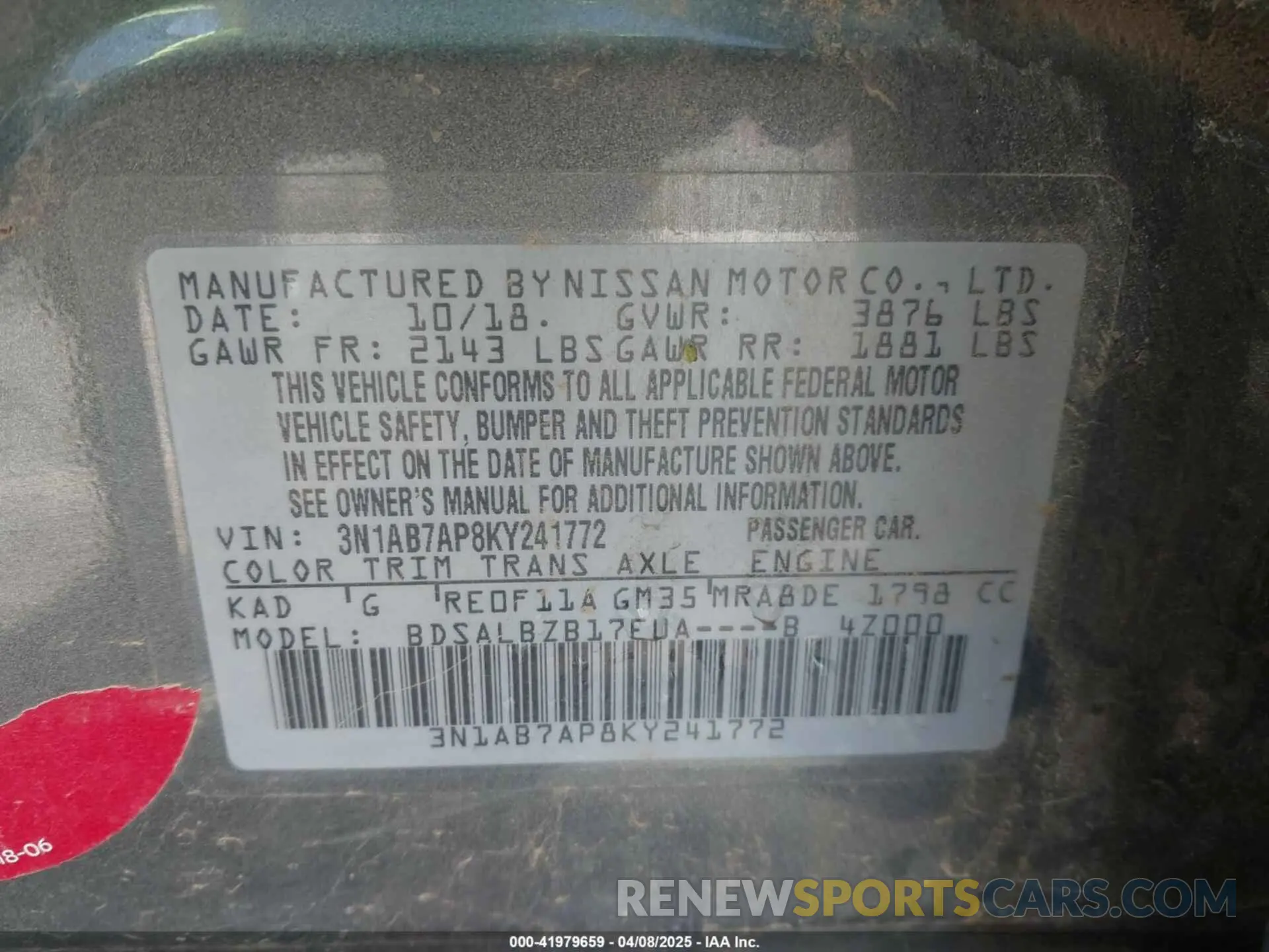 9 Photograph of a damaged car 3N1AB7AP8KY241772 NISSAN SENTRA 2019