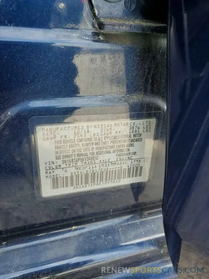 13 Photograph of a damaged car 3N1AB7AP8KY249810 NISSAN SENTRA 2019