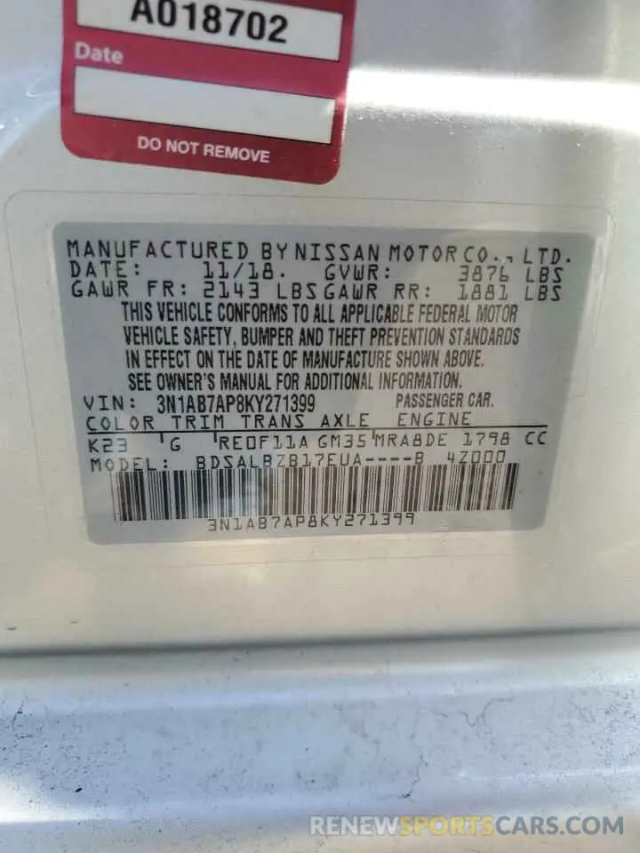 15 Photograph of a damaged car 3N1AB7AP8KY271399 NISSAN SENTRA 2019