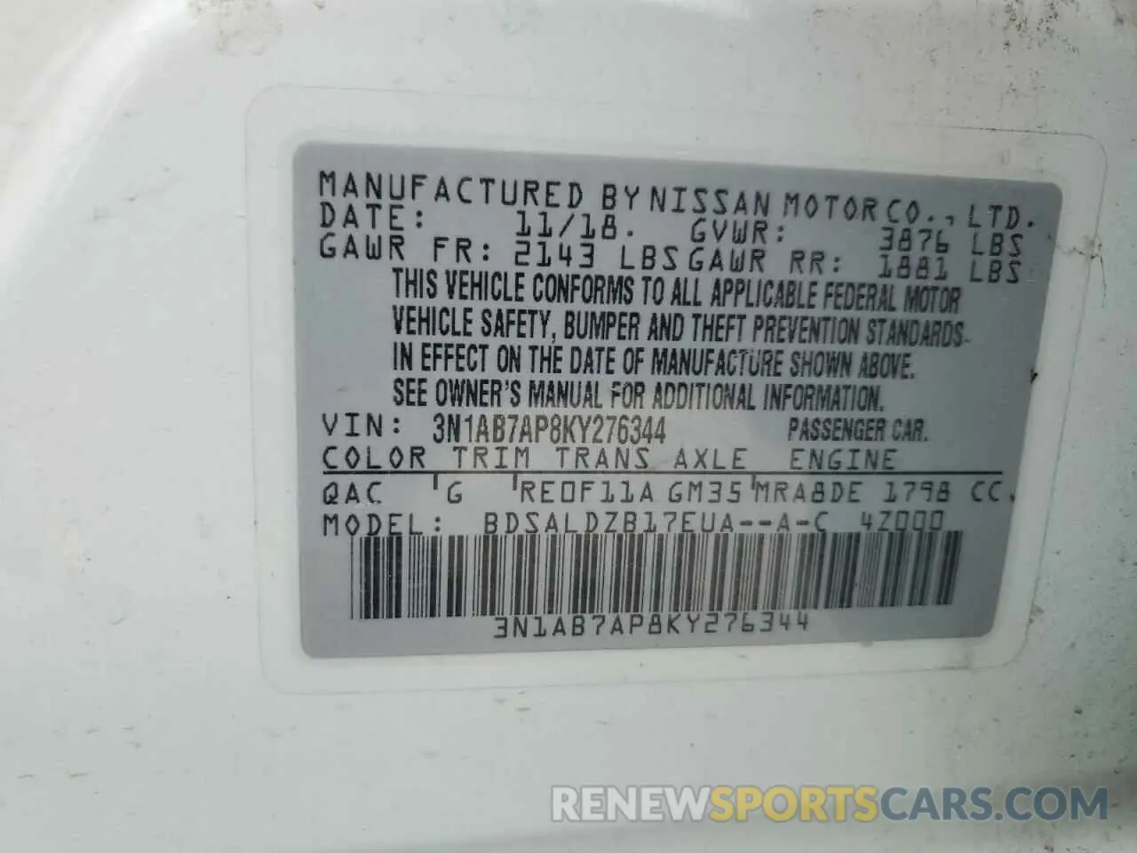 12 Photograph of a damaged car 3N1AB7AP8KY276344 NISSAN SENTRA 2019