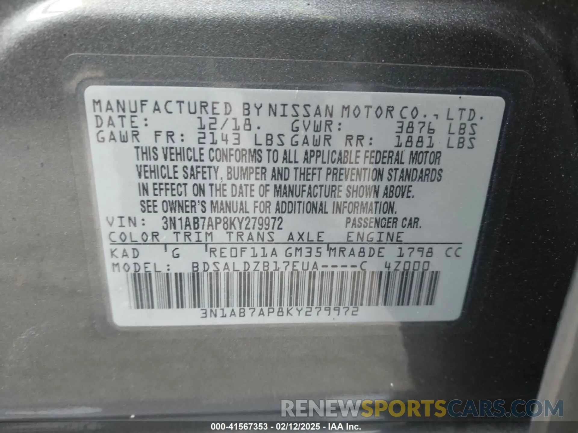 9 Photograph of a damaged car 3N1AB7AP8KY279972 NISSAN SENTRA 2019