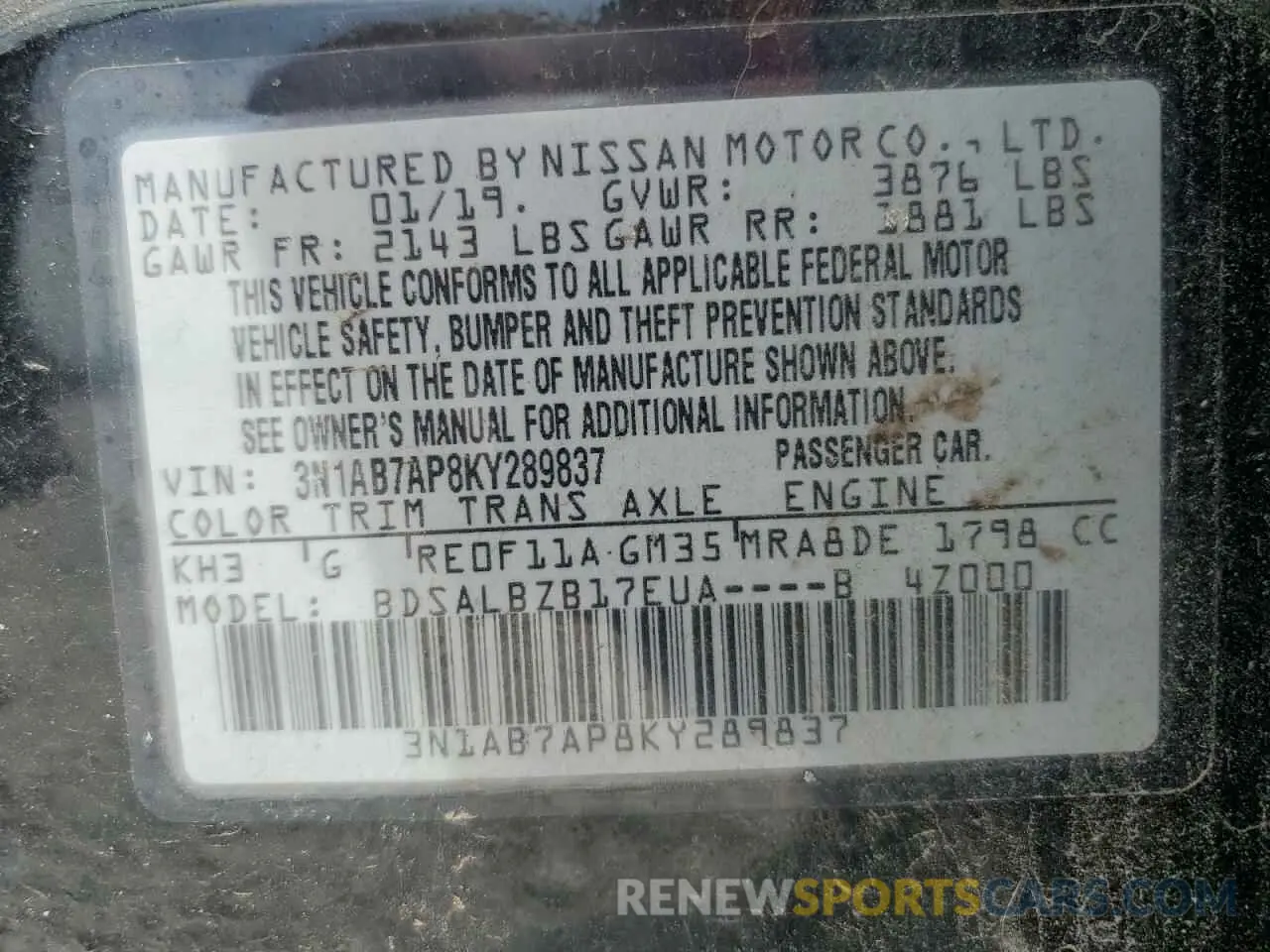 12 Photograph of a damaged car 3N1AB7AP8KY289837 NISSAN SENTRA 2019