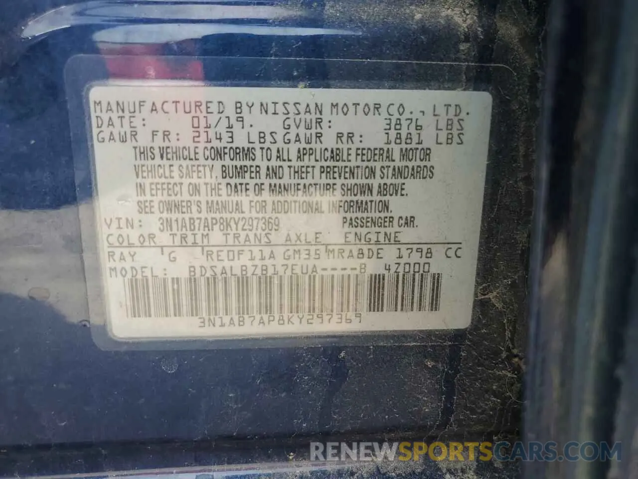 13 Photograph of a damaged car 3N1AB7AP8KY297369 NISSAN SENTRA 2019