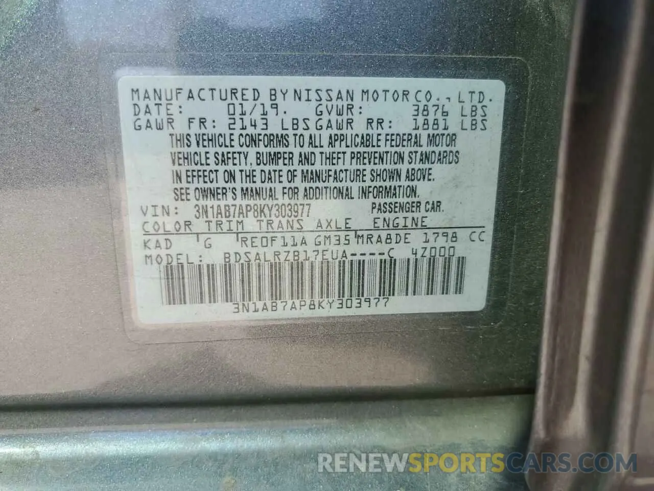 13 Photograph of a damaged car 3N1AB7AP8KY303977 NISSAN SENTRA 2019