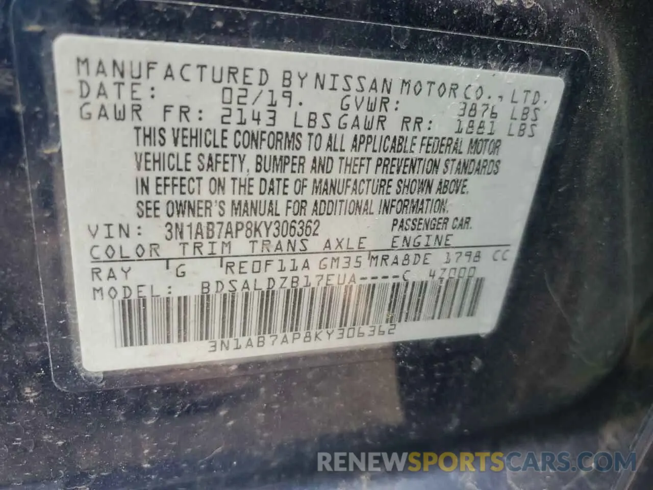 14 Photograph of a damaged car 3N1AB7AP8KY306362 NISSAN SENTRA 2019