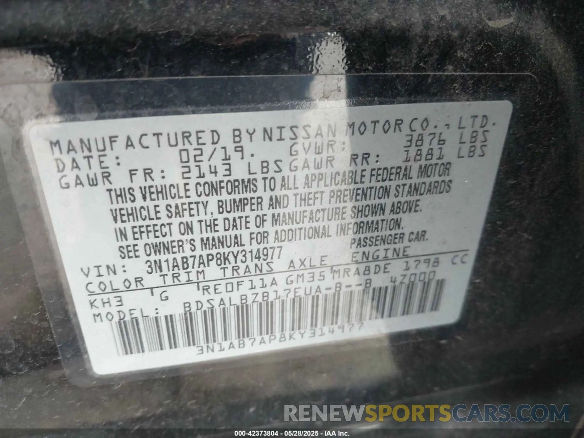 9 Photograph of a damaged car 3N1AB7AP8KY314977 NISSAN SENTRA 2019