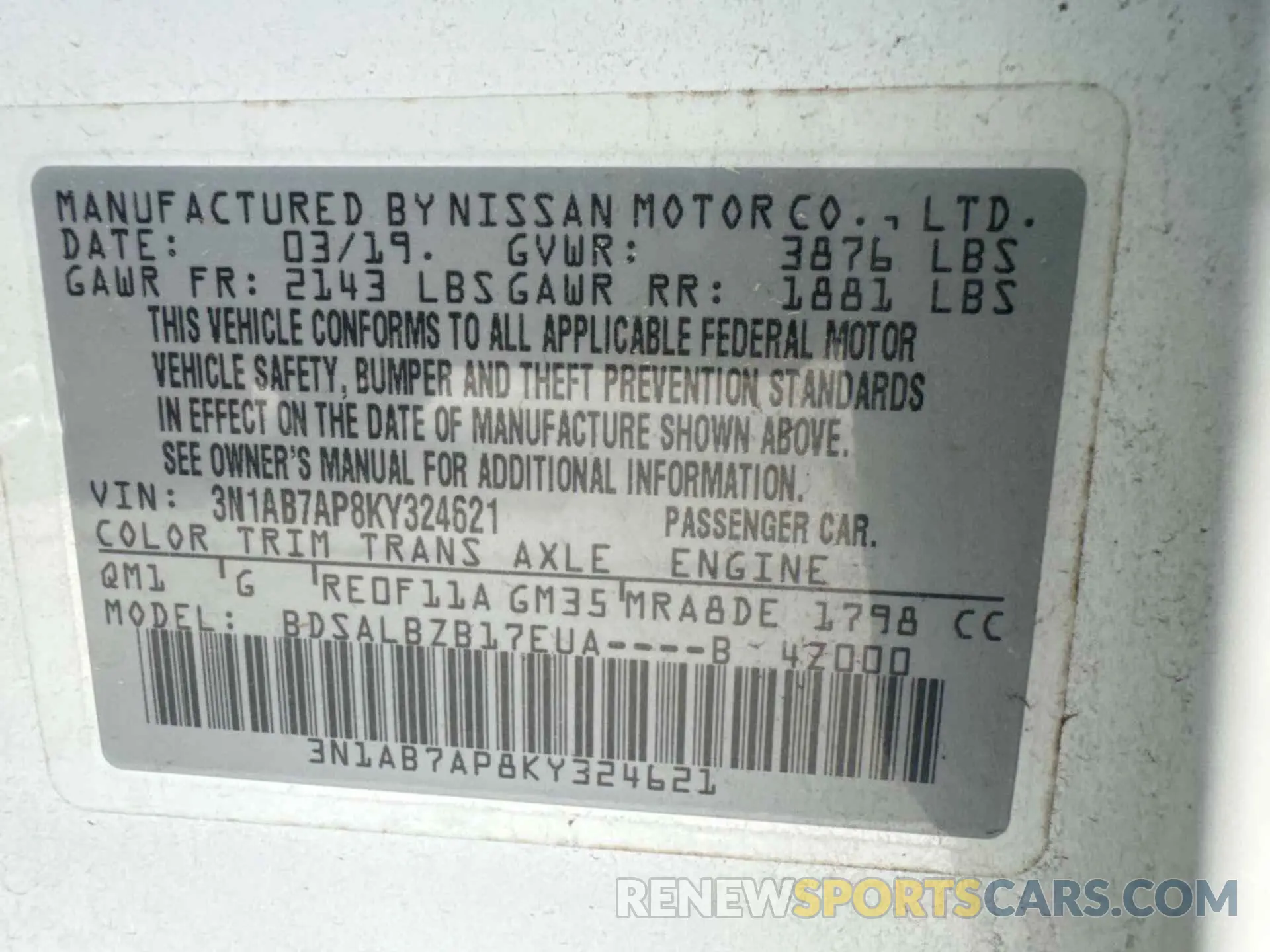 11 Photograph of a damaged car 3N1AB7AP8KY324621 NISSAN SENTRA 2019