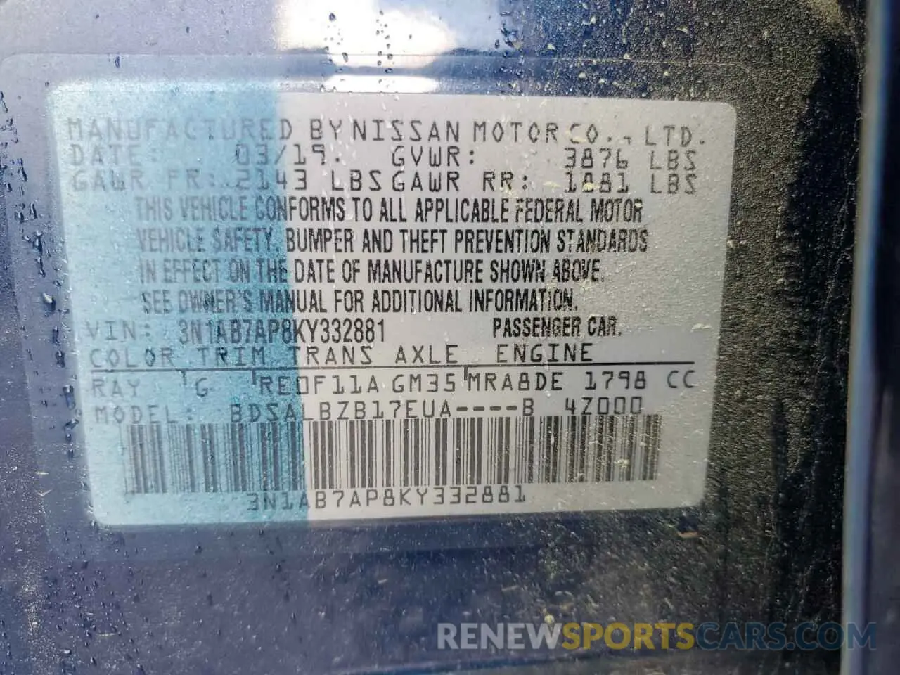 14 Photograph of a damaged car 3N1AB7AP8KY332881 NISSAN SENTRA 2019