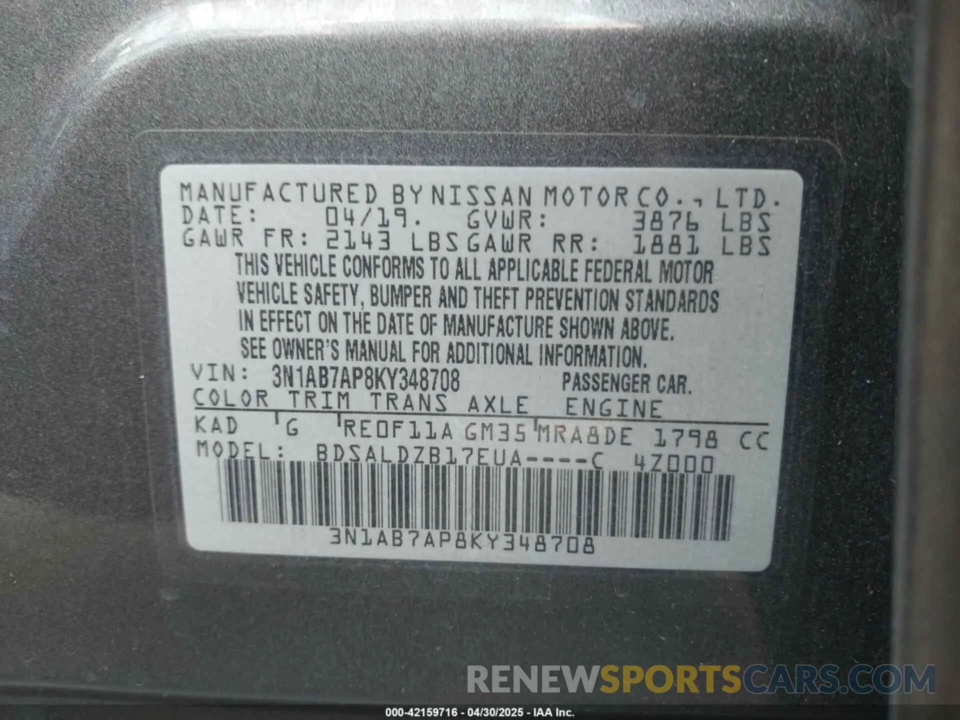 9 Photograph of a damaged car 3N1AB7AP8KY348708 NISSAN SENTRA 2019