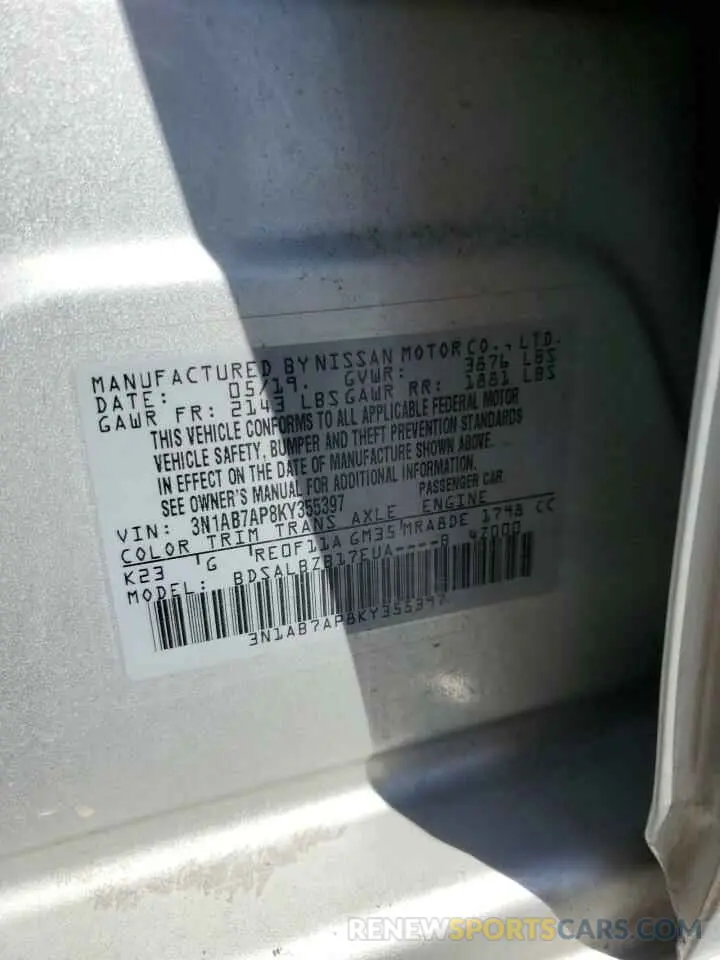 14 Photograph of a damaged car 3N1AB7AP8KY355397 NISSAN SENTRA 2019