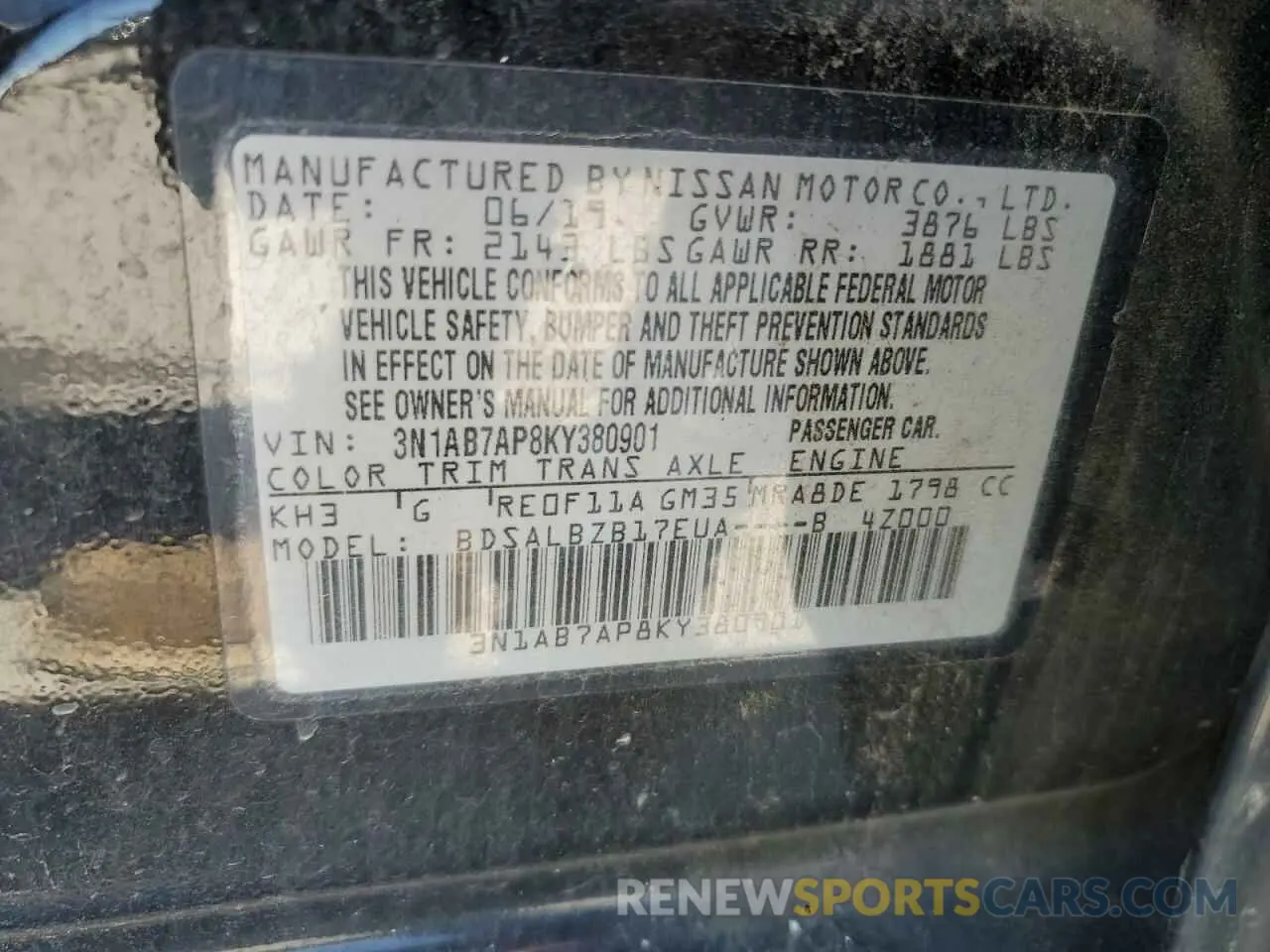 13 Photograph of a damaged car 3N1AB7AP8KY380901 NISSAN SENTRA 2019