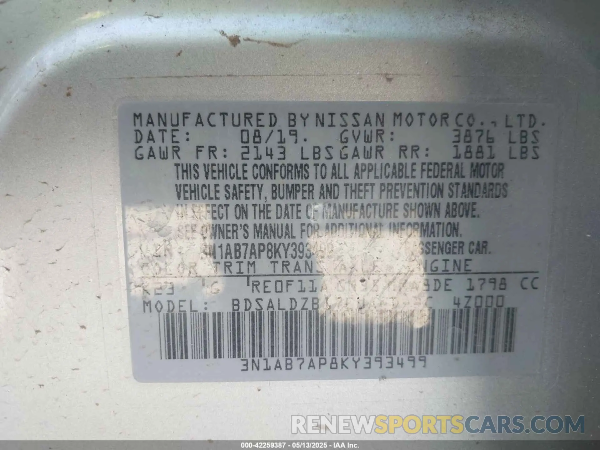 9 Photograph of a damaged car 3N1AB7AP8KY393499 NISSAN SENTRA 2019