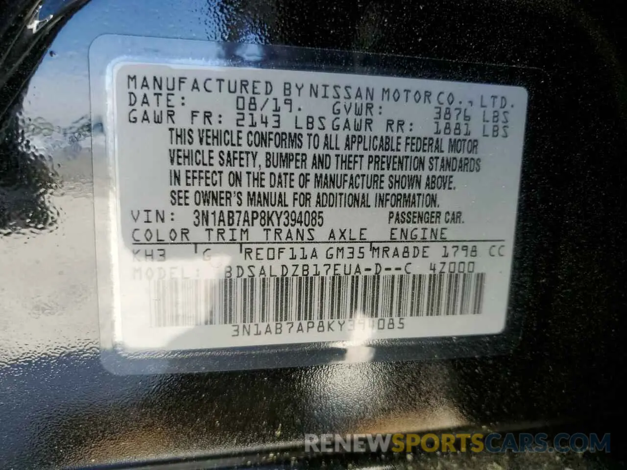 12 Photograph of a damaged car 3N1AB7AP8KY394085 NISSAN SENTRA 2019
