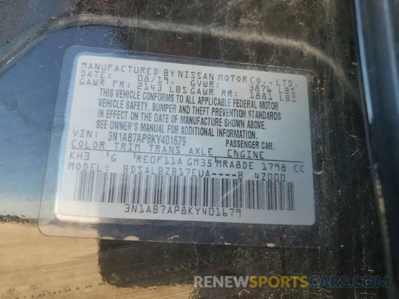 12 Photograph of a damaged car 3N1AB7AP8KY401679 NISSAN SENTRA 2019