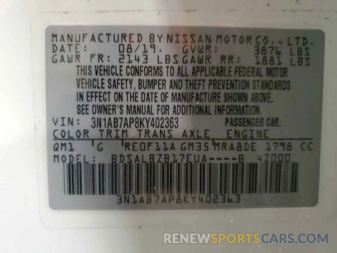 13 Photograph of a damaged car 3N1AB7AP8KY402363 NISSAN SENTRA 2019