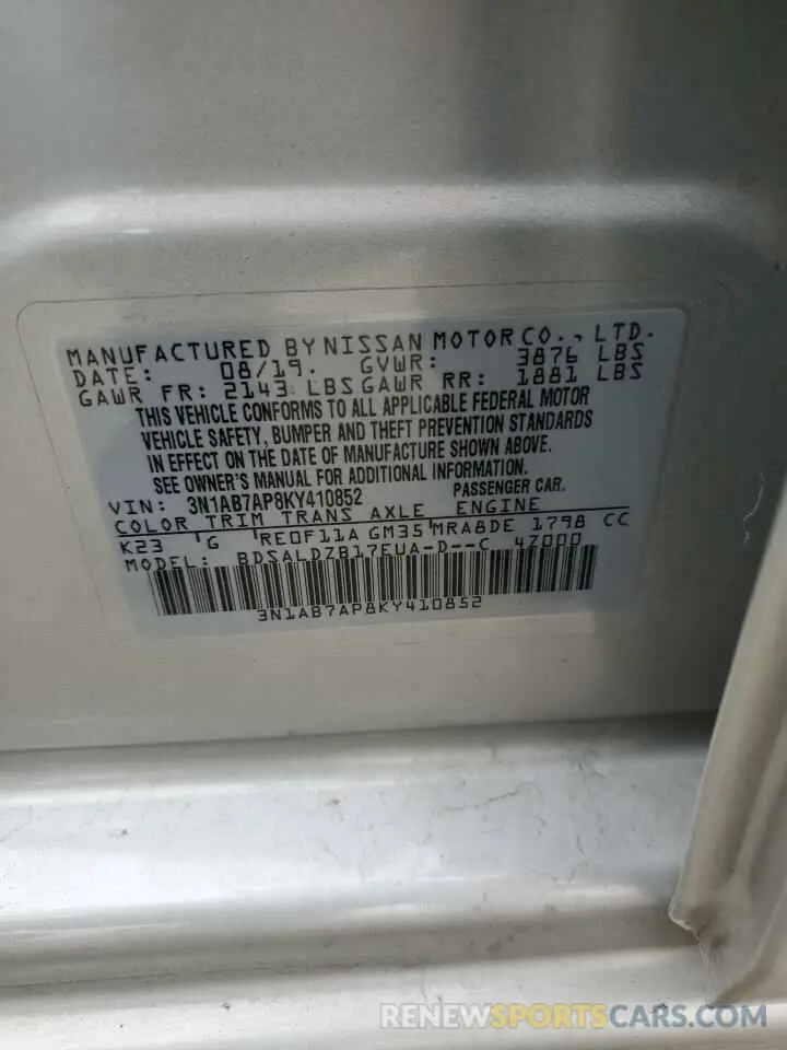 13 Photograph of a damaged car 3N1AB7AP8KY410852 NISSAN SENTRA 2019