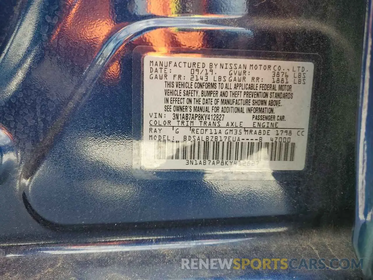 13 Photograph of a damaged car 3N1AB7AP8KY412827 NISSAN SENTRA 2019