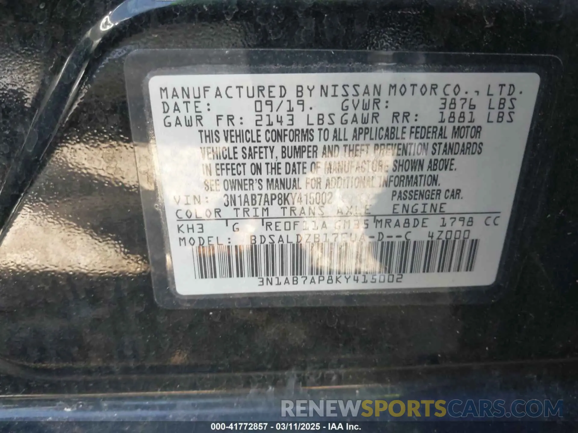 9 Photograph of a damaged car 3N1AB7AP8KY415002 NISSAN SENTRA 2019