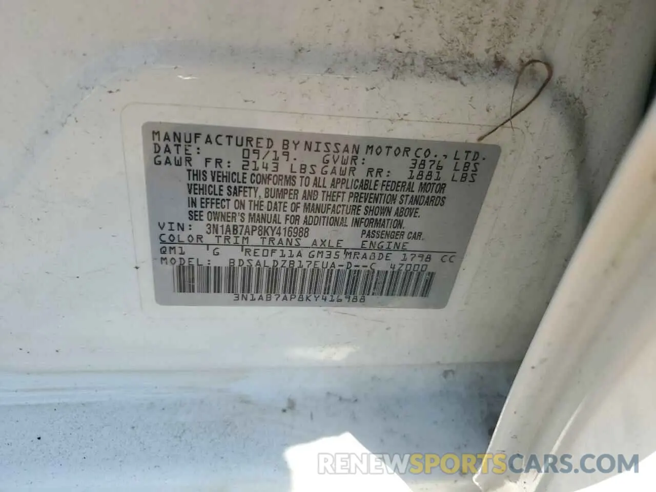 12 Photograph of a damaged car 3N1AB7AP8KY416988 NISSAN SENTRA 2019