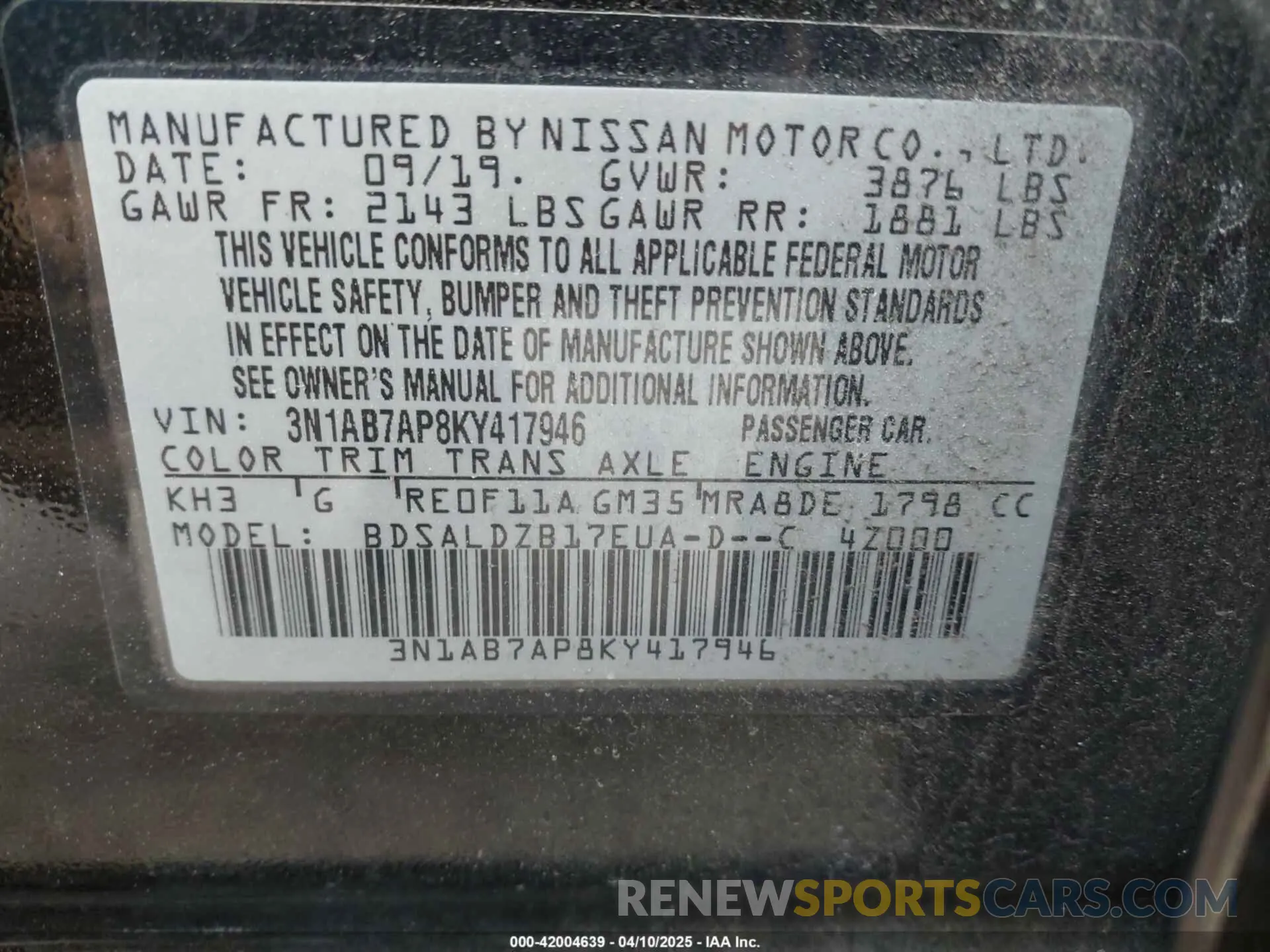 9 Photograph of a damaged car 3N1AB7AP8KY417946 NISSAN SENTRA 2019