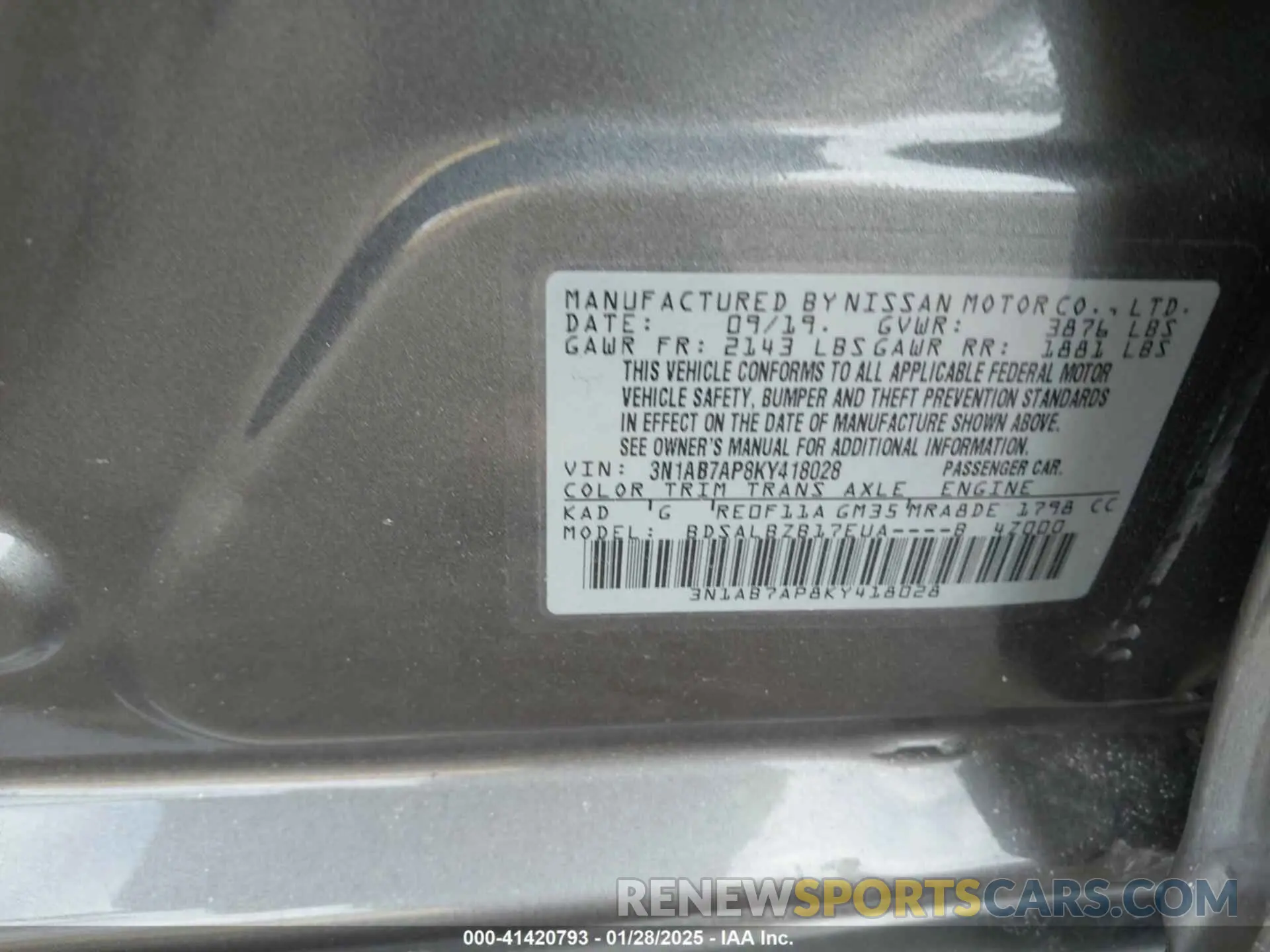 9 Photograph of a damaged car 3N1AB7AP8KY418028 NISSAN SENTRA 2019