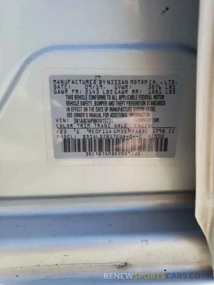 14 Photograph of a damaged car 3N1AB7AP8KY419731 NISSAN SENTRA 2019
